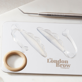 Clear glitter lash lift shields with silicone ribbon grip