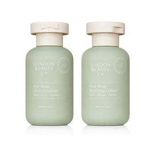 Two bottles of London Beauty Co skincare products on a white background