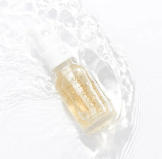 Clear bottle with 'Set & Go' label on a white background from London Brow Company