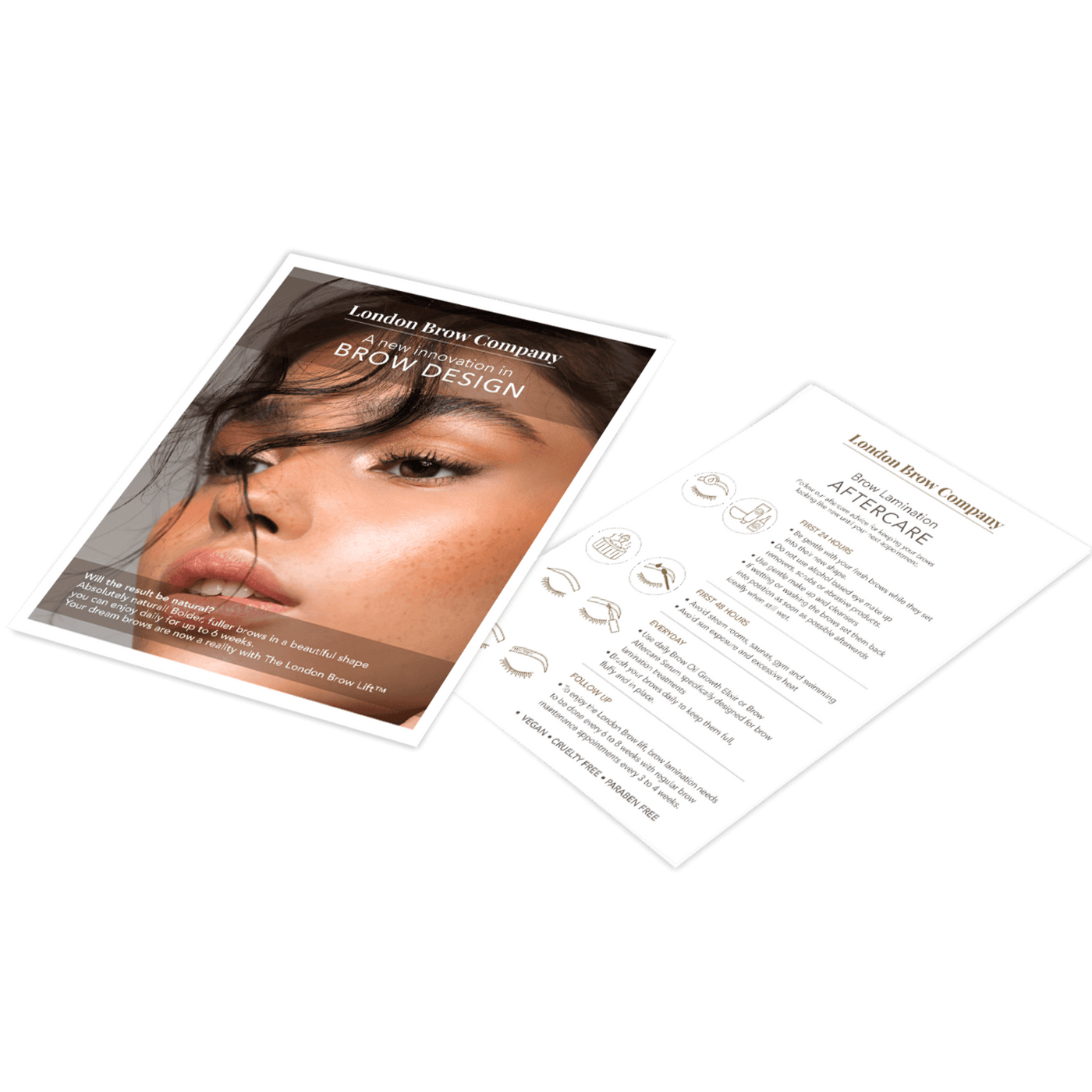 Brow Lamination Marketing Leaflets and Aftercare Cards - The London Brow Company