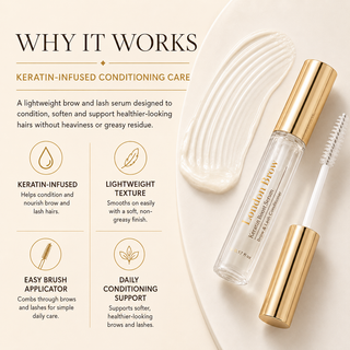 Benefits of London Brow Keratin Brow & Lash Boost Serum for conditioned brows and lashes