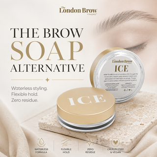 The London Brow Ice brow soap packaging on a neutral background