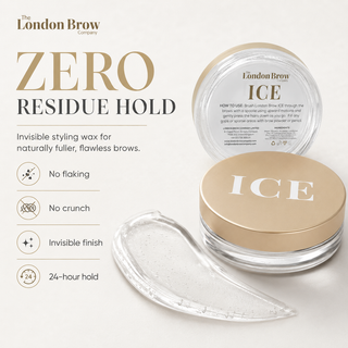 The London Brow Company Zero Residue Hold wax with packaging and application tool on a white background