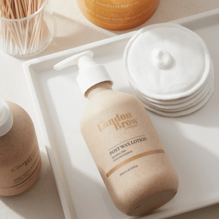 London Brow post-wax lotion included in the professional brow waxing course kit