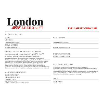 London Speed-Lift Lash Lifting Branded Consultation Cards 20 pack - The London Brow Company